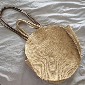Round straw weave large purse
